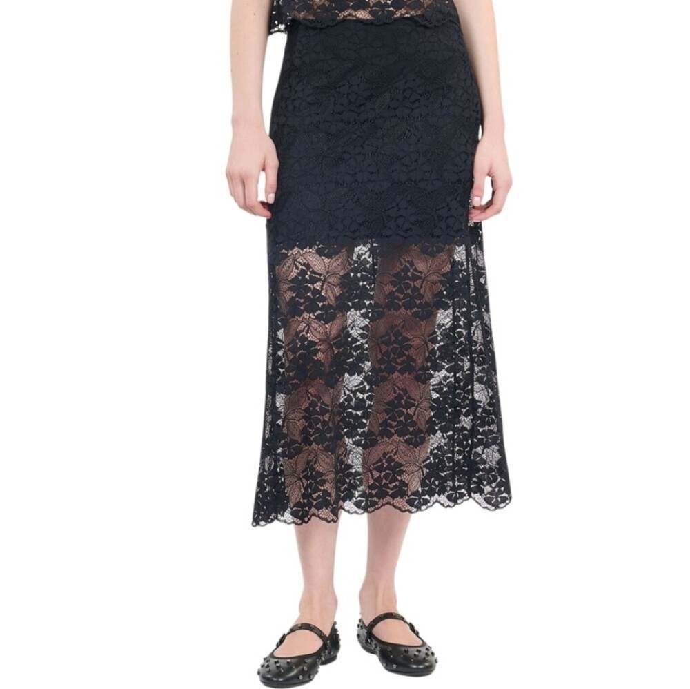 The Kooples Elegant Black Lace Midi Pencil Skirt With Semi Partial Lining - Picture 4 of 7
